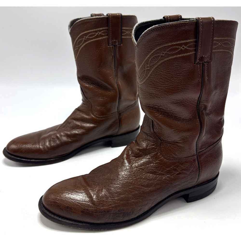Justin 3023 Men Brown Smooth Ostrich Leather Roper Cowboy Boots Size 11 D USA